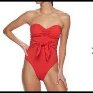 WeWoreWhat Tomato Red Capri Strapless Swimsuit
